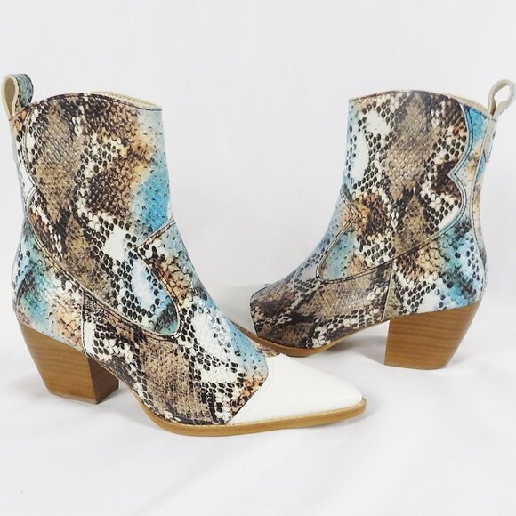 Matisse DESIRE Leather Snake Print Cowboy Western Style Boots White Toe NIB Sz 6 - Picture 2 of 9